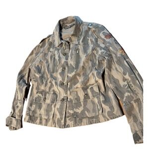 Gordon James Womens Embroidered Camoflauge Floral Jacket Floral Size L Boho